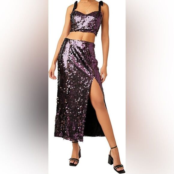 Free People Purple Star Sequin Maxi Skirt size 6 - Picture 1 of 6